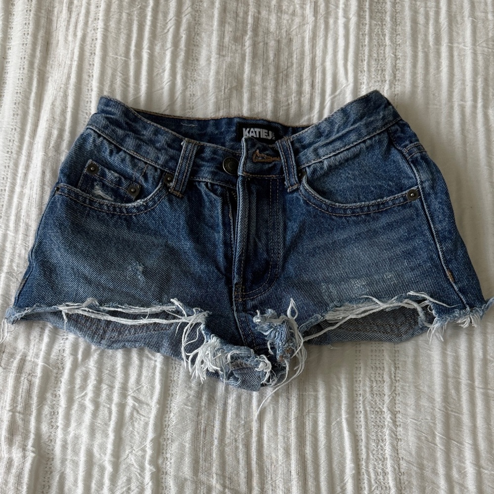 Katie J NYC Distressed Blue Denim Shorts